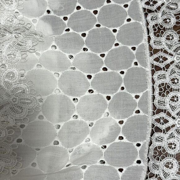 White Eyelet & Lace Long Sleeve Double Tiered Mini Dress. Size Medium. - Picture 7 of 9